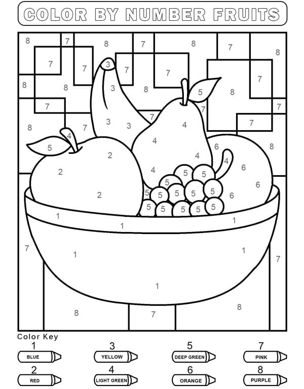 Fruits for Kindergarten Color by Number