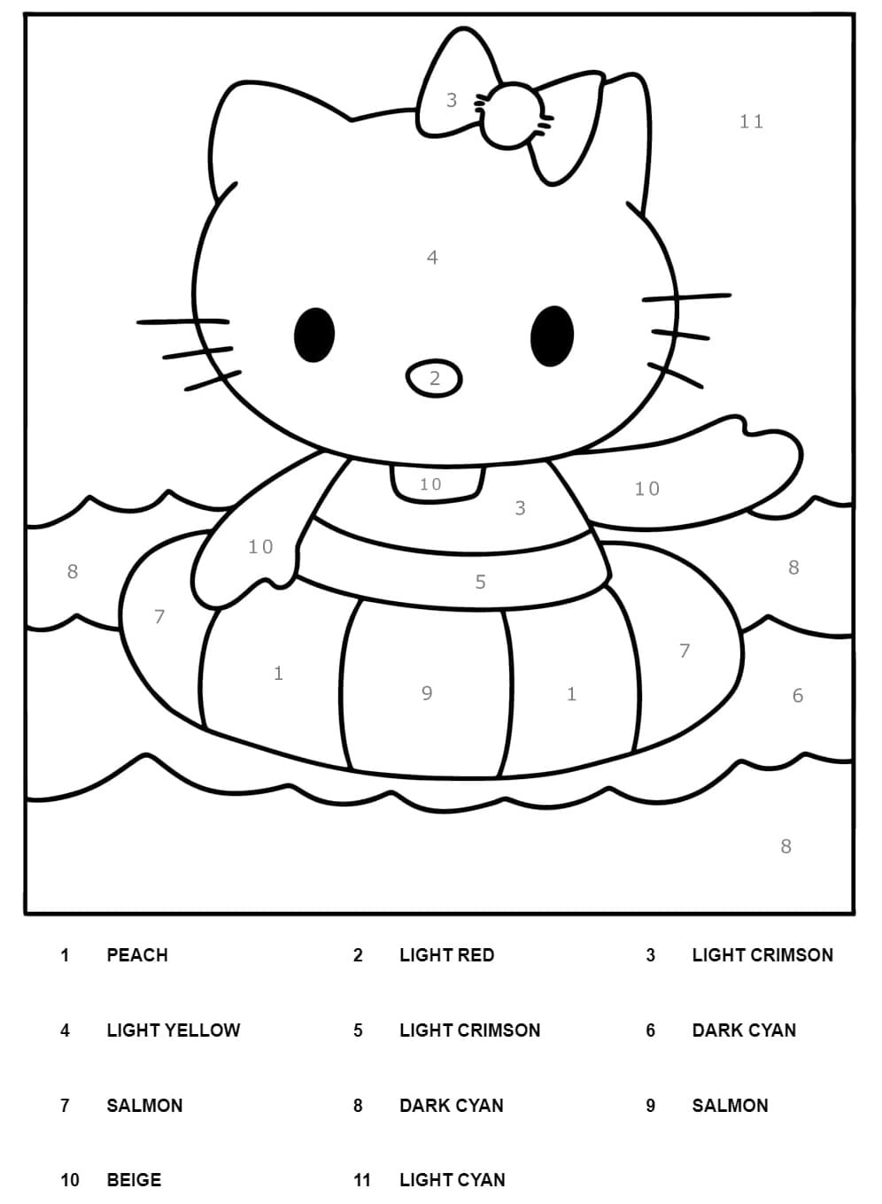 Hello Kitty Color By Number Worksheet