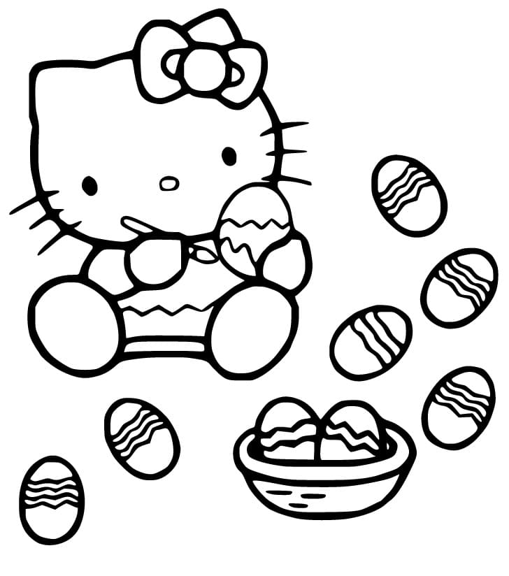 Hello Kitty Painting Easter Egg - Coloring Pages