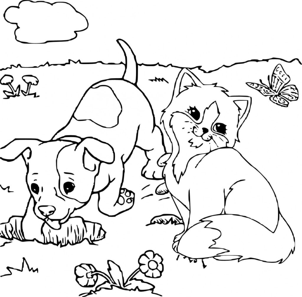 Lovely-Cat-and-Dog-coloring-page