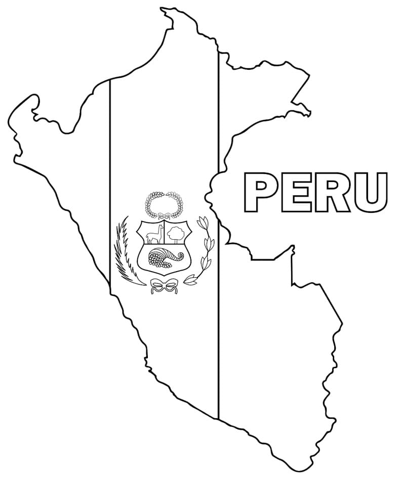 Peru Map and Flag - Coloring Pages