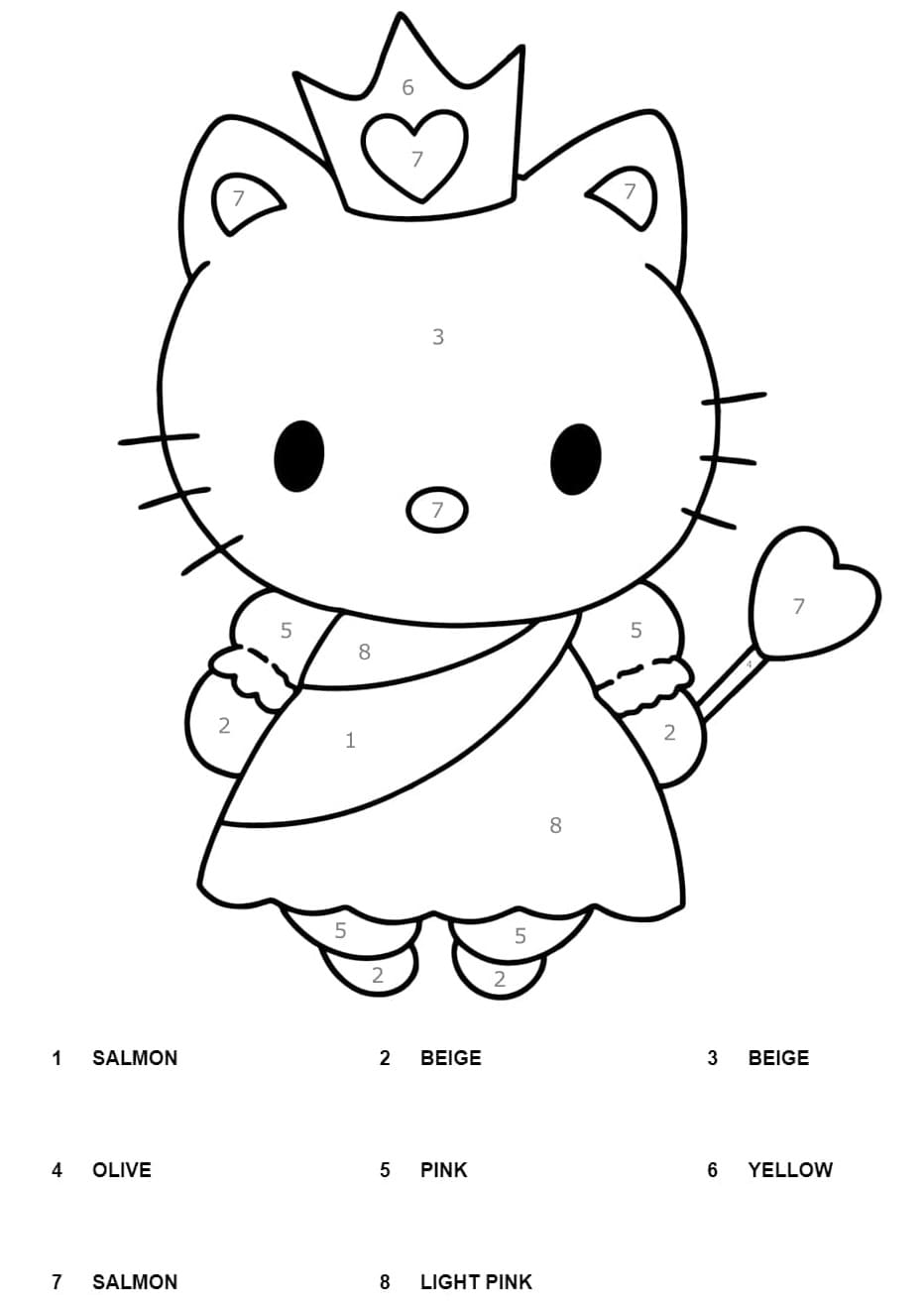 Princess Hello Kitty Color By Number