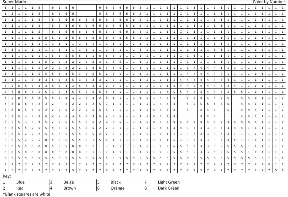 Printable Mario Color by Number