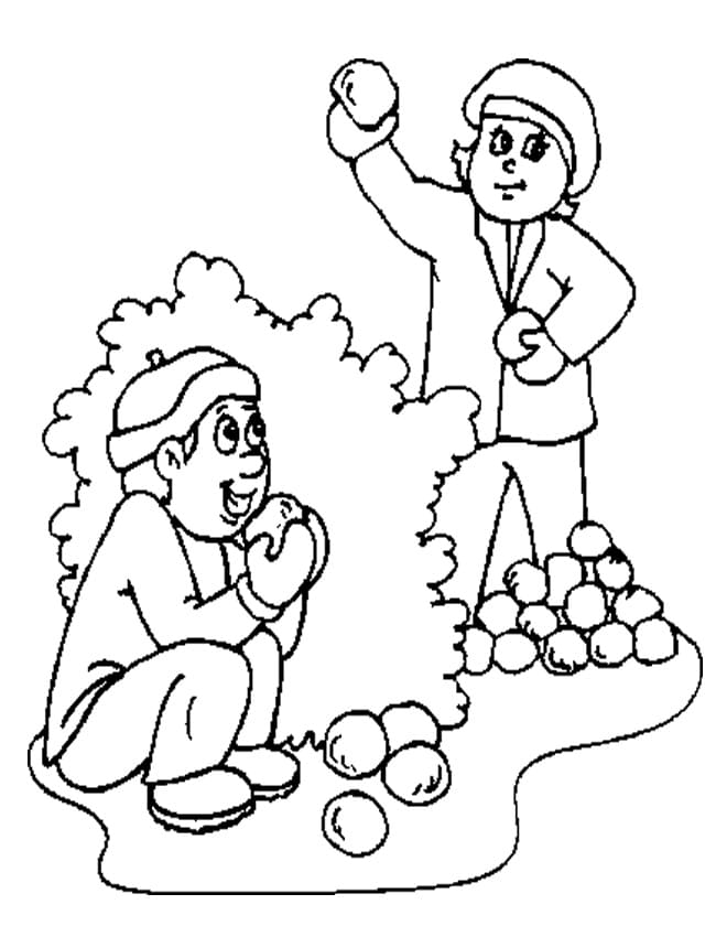 Printable Snowball Fight - Coloring Pages