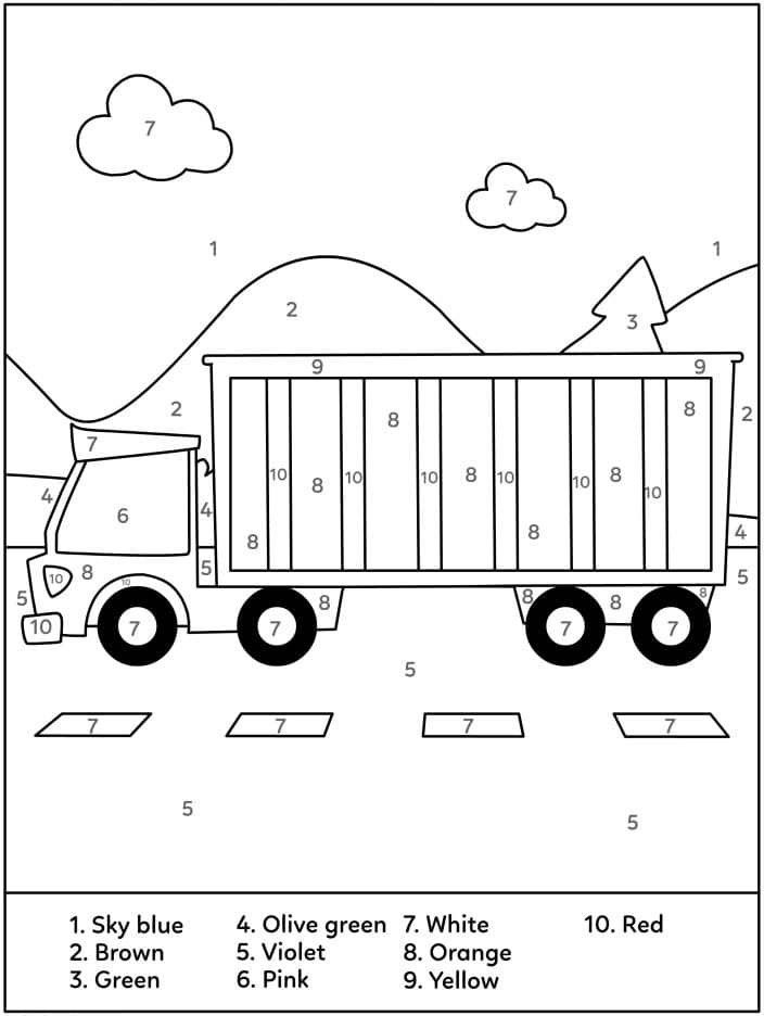 Printable Truck Color by Number