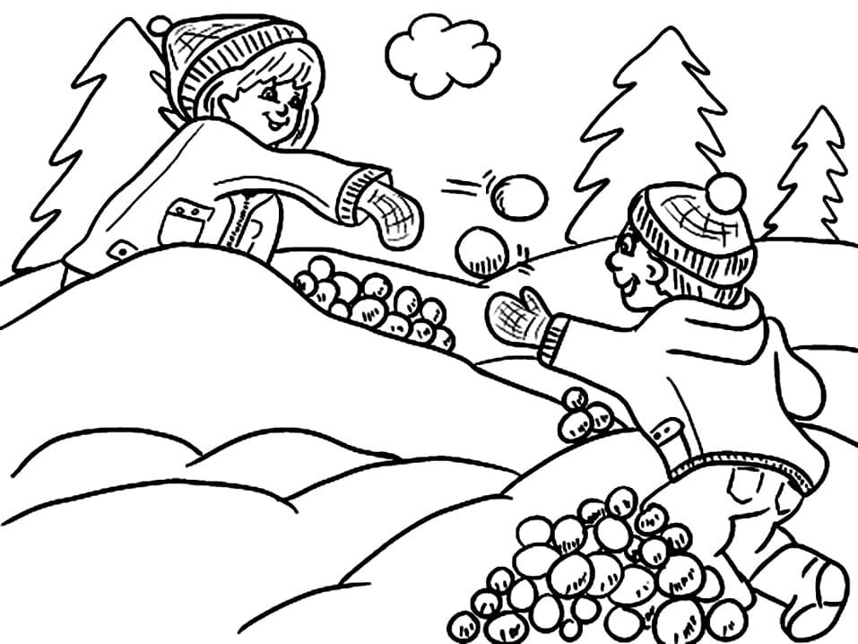 Snowball Fight Free Printable - Coloring Pages