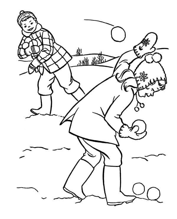 Snowball Fight Printable - Coloring Pages