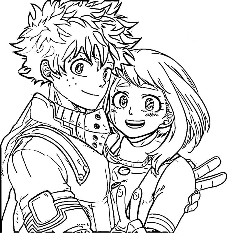 Uraraka Und Izuku Midoriya Färbung Seite - Kostenlose Druckbare 