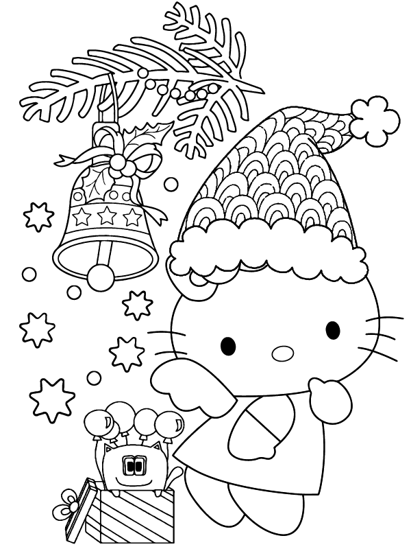 Angel Hello Kitty Christmas Färbung Seite Kostenlose Druckbare