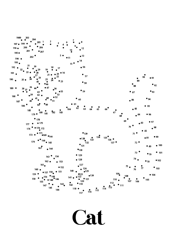 Animal Cat Dot to Dot Coloring Page Färbung Seite Kostenlose