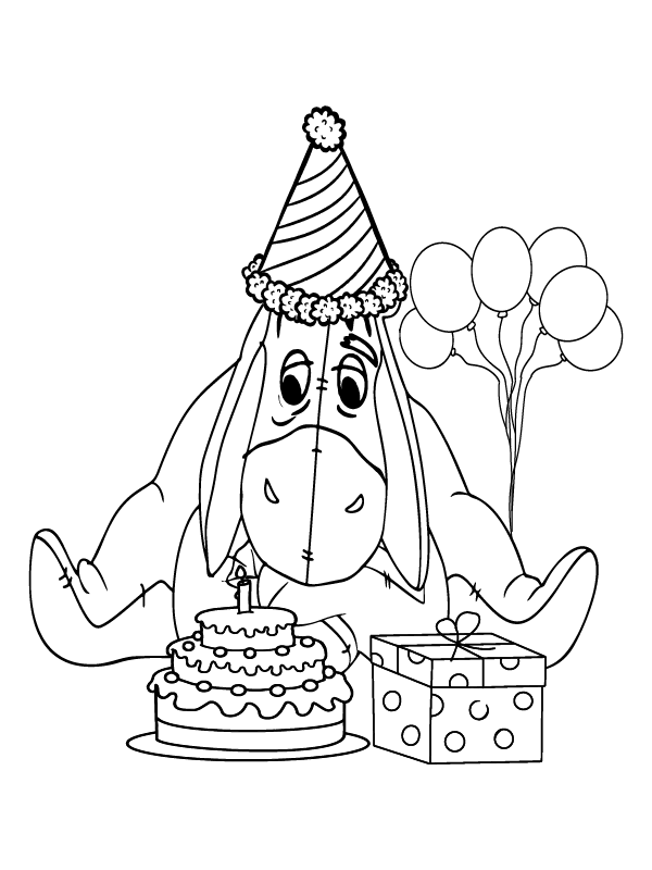 Birthday Eeyore Färbung Seite - Kostenlose druckbare Malvorlagen für Kinder