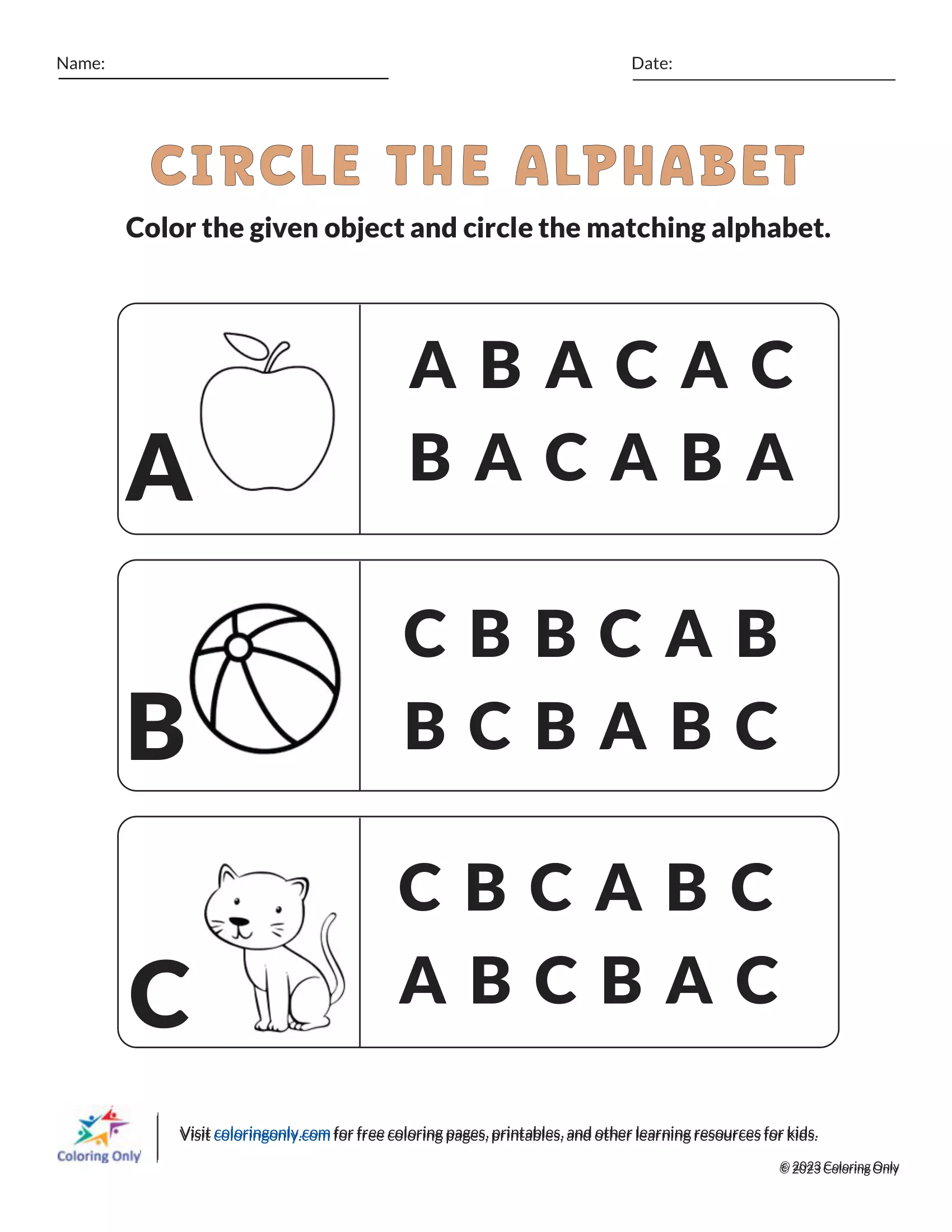 Circle the Alphabet Free Printable Worksheet