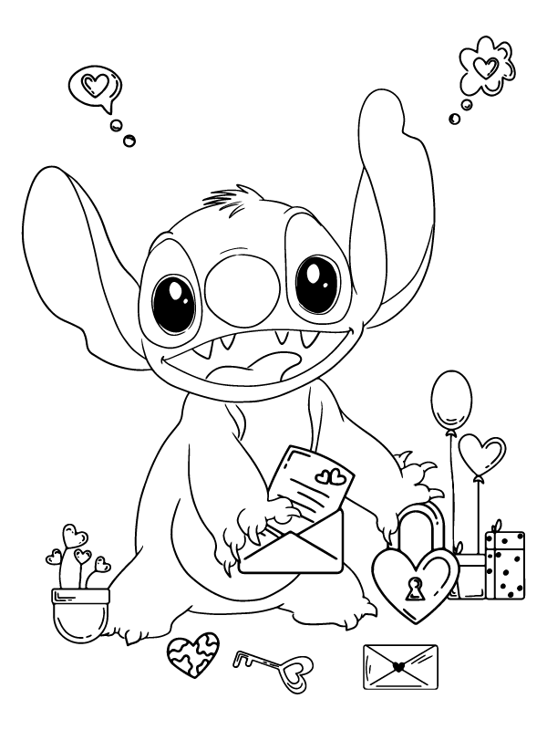 Easy Coloring Sheet Stitch Valentines Färbung Seite - Kostenlose ...