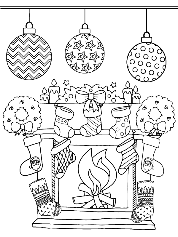 Free Coloring Printable Christmas Fireplace Färbung Seite - Kostenlose ...