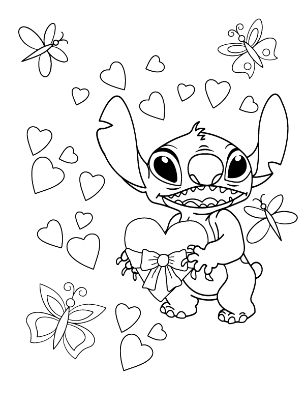 Easy Coloring Sheet Stitch Valentines Färbung Seite - Kostenlose ...