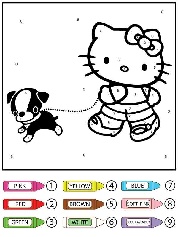 Cute Hello Kitty Color by Number – Coloring Pages