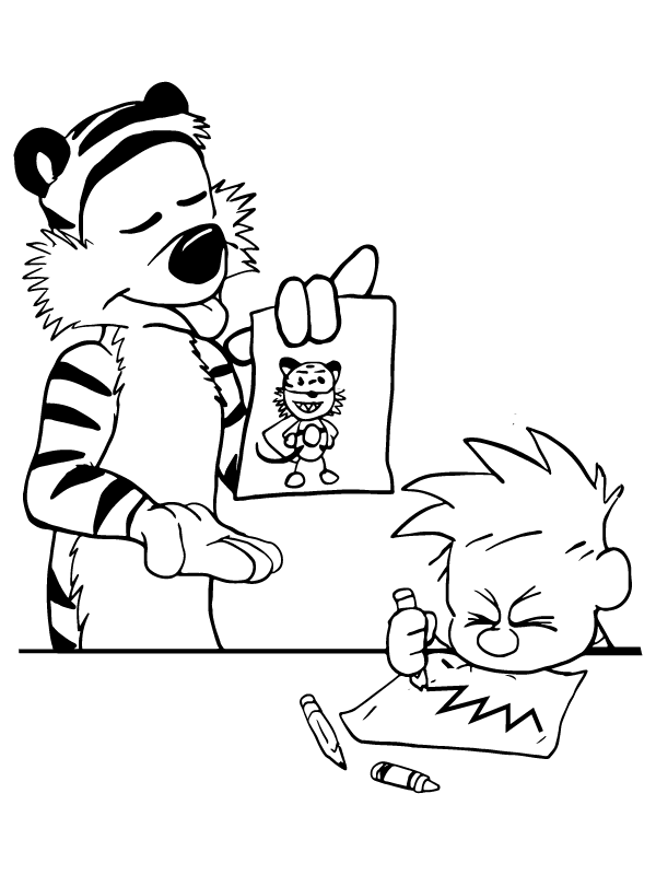 Hobbes Helping Calvin Practice Drawing Färbung Seite - Kostenlose ...