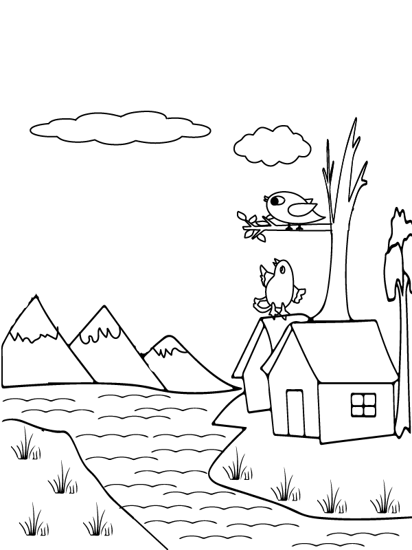 House with Natural Scenery Coloring Pages