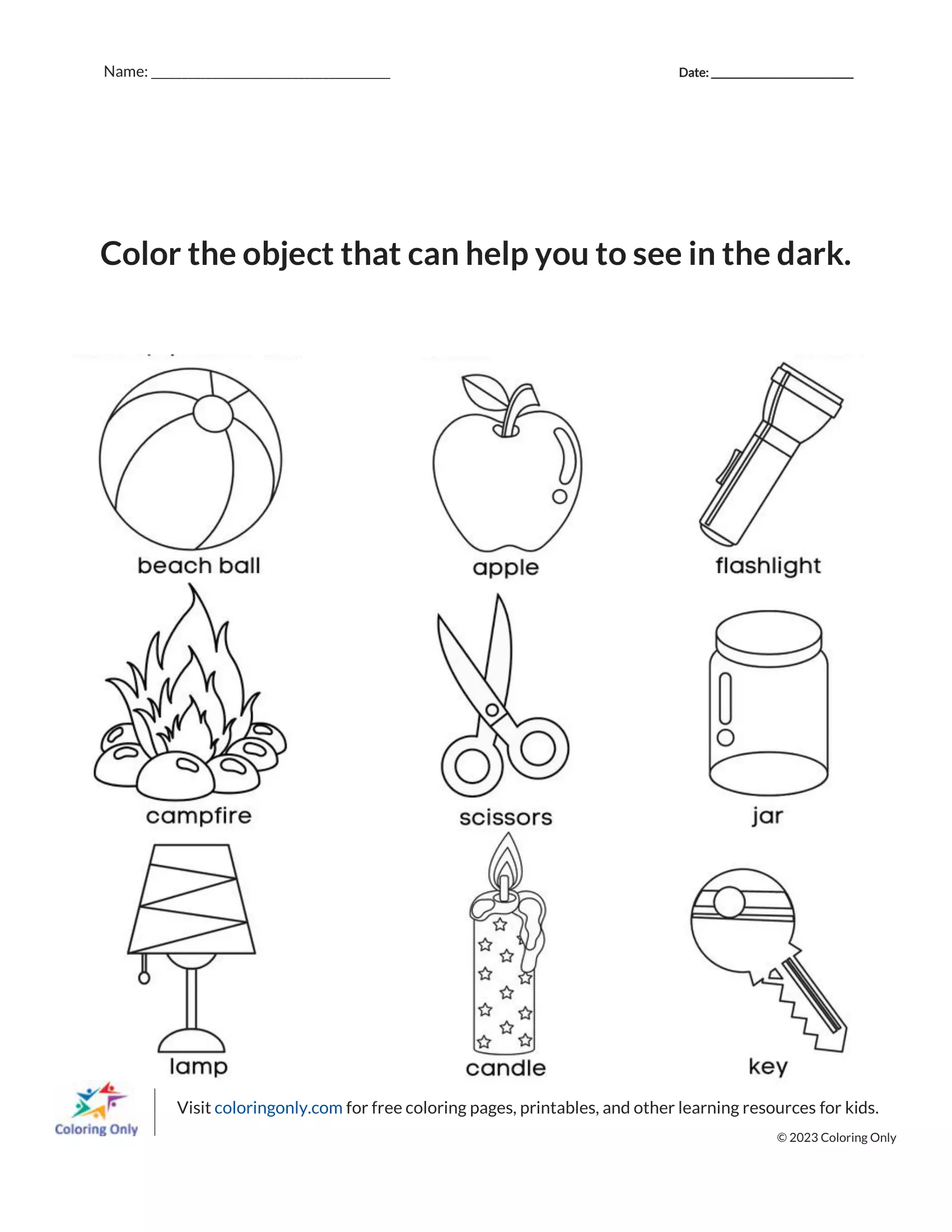 Night vision objects coloring pages