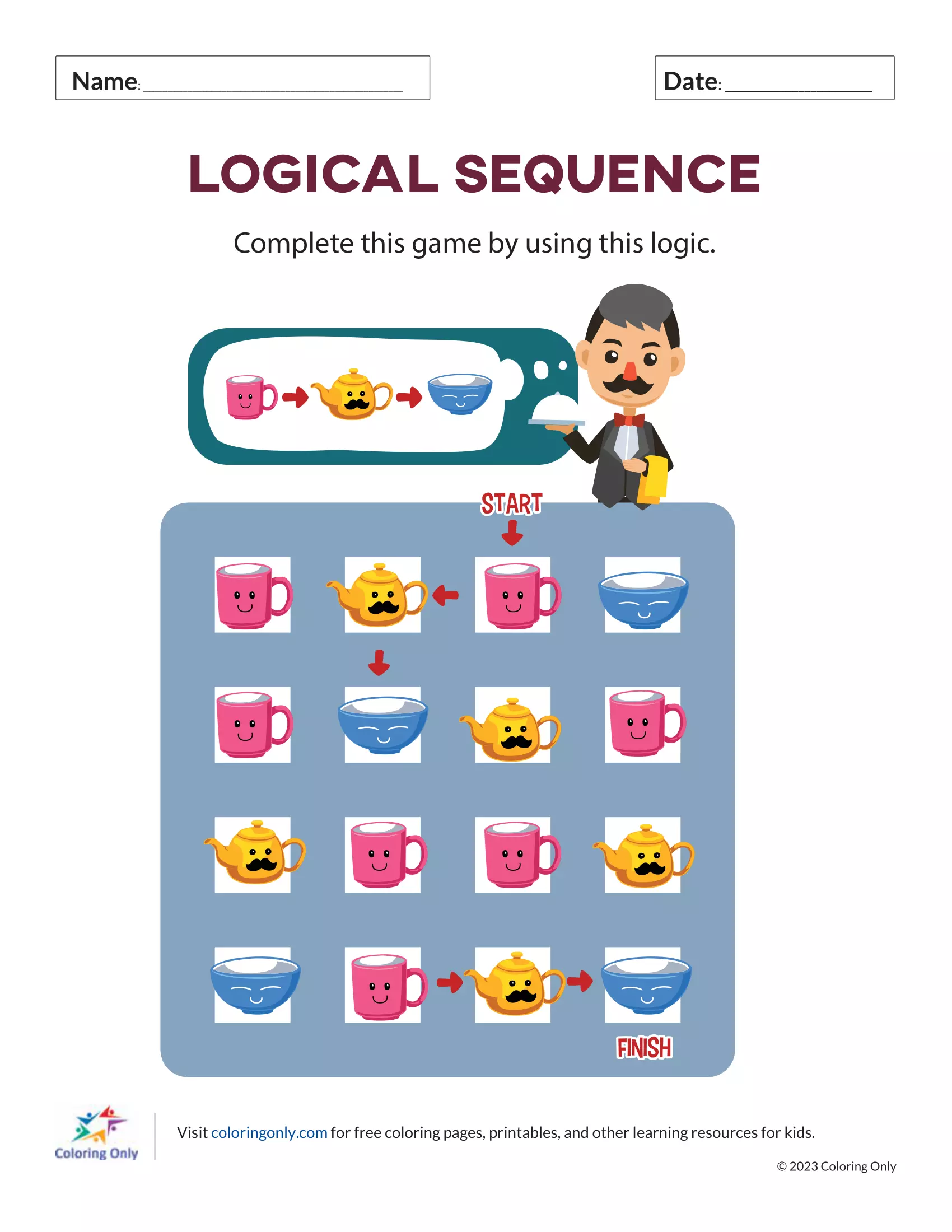 Logical Sequence Free Printable Worksheet Färbung Seite - Kostenlose 