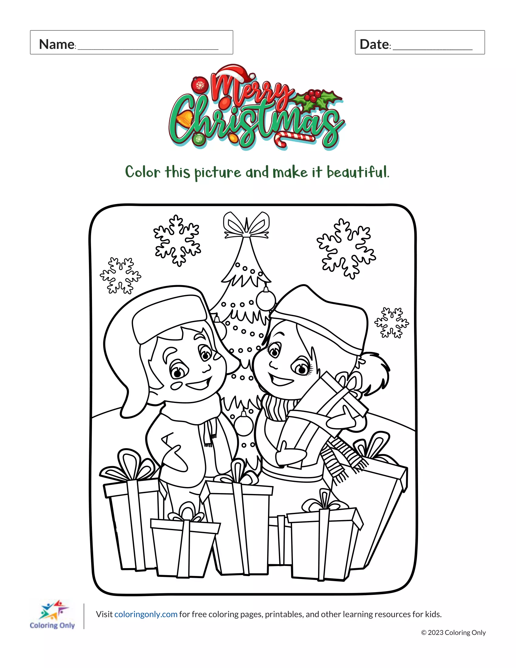 Merry Christmas Free Printable Worksheet Coloring Pages