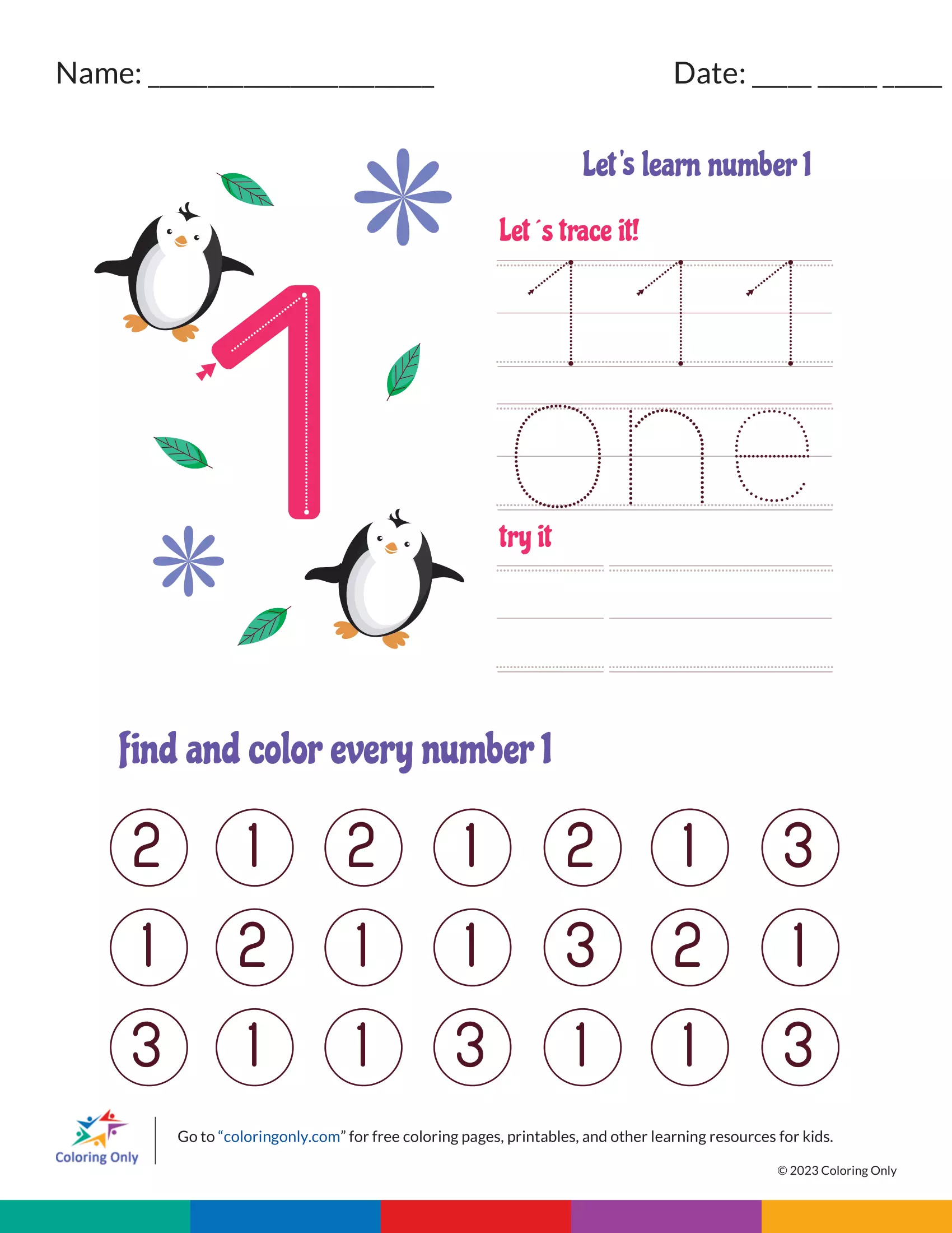 Let's Learn Number 1 - Coloring Pages