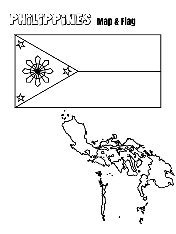 Philippines Flag and Map - Coloring Pages