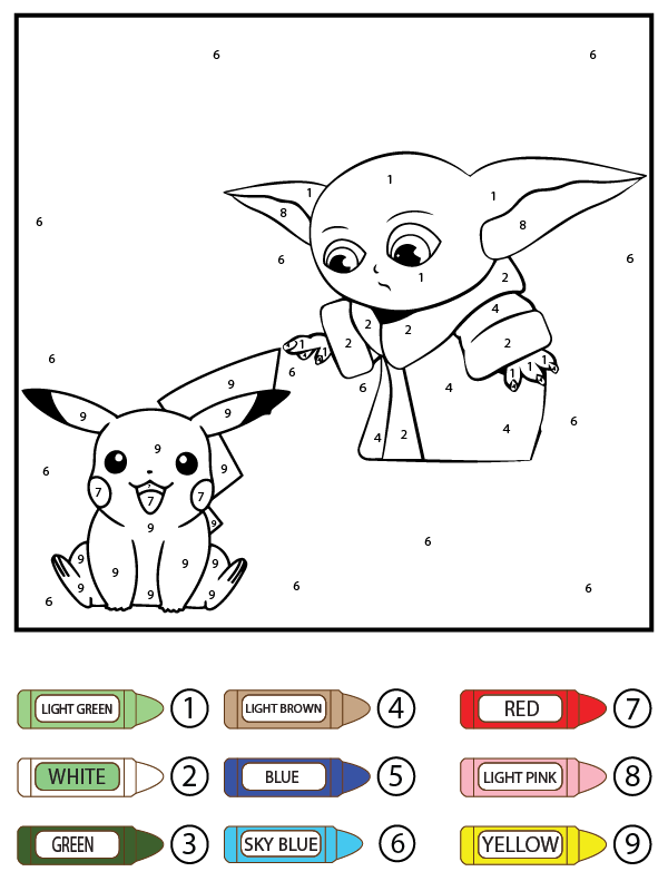 Sad Baby Yoda and Happy Pikachu Color by Number Färbung Seite ...