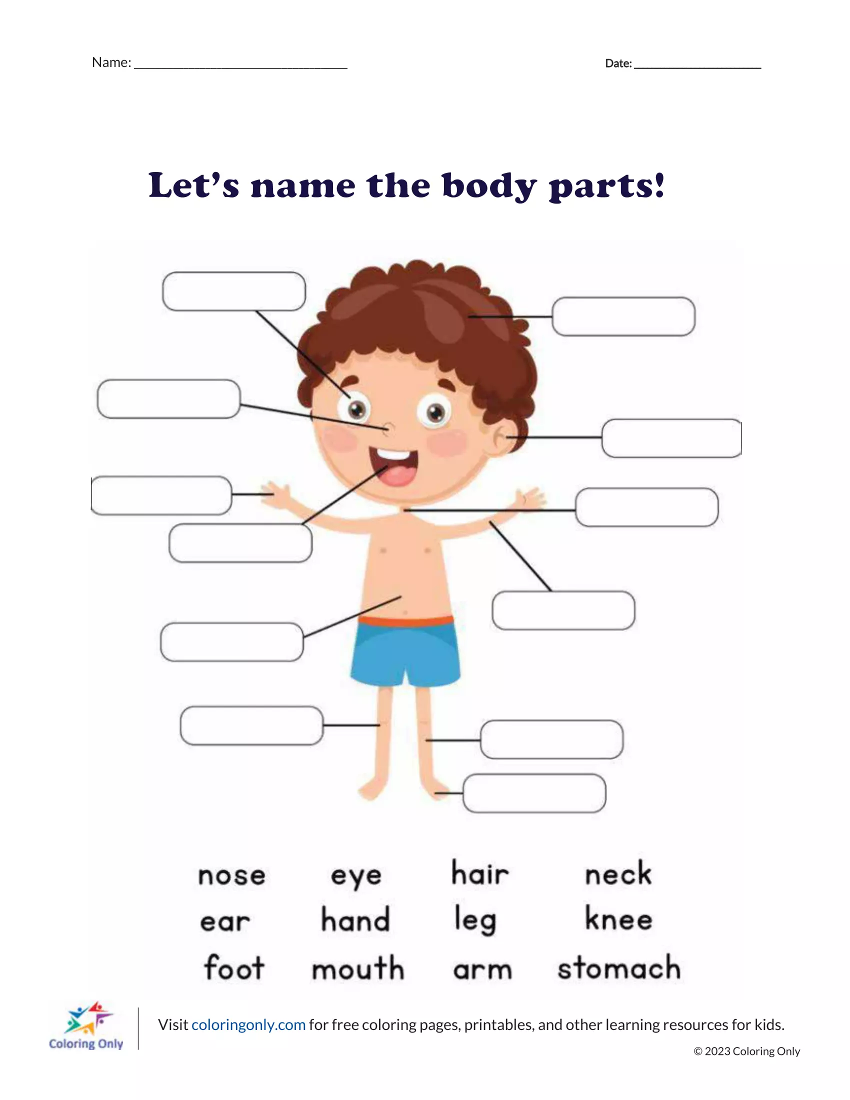 Let's Name the Body Parts! - Coloring Pages