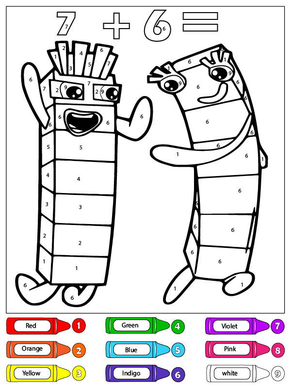 Seven and Six Numberblocks Color by Number – Coloring Pages