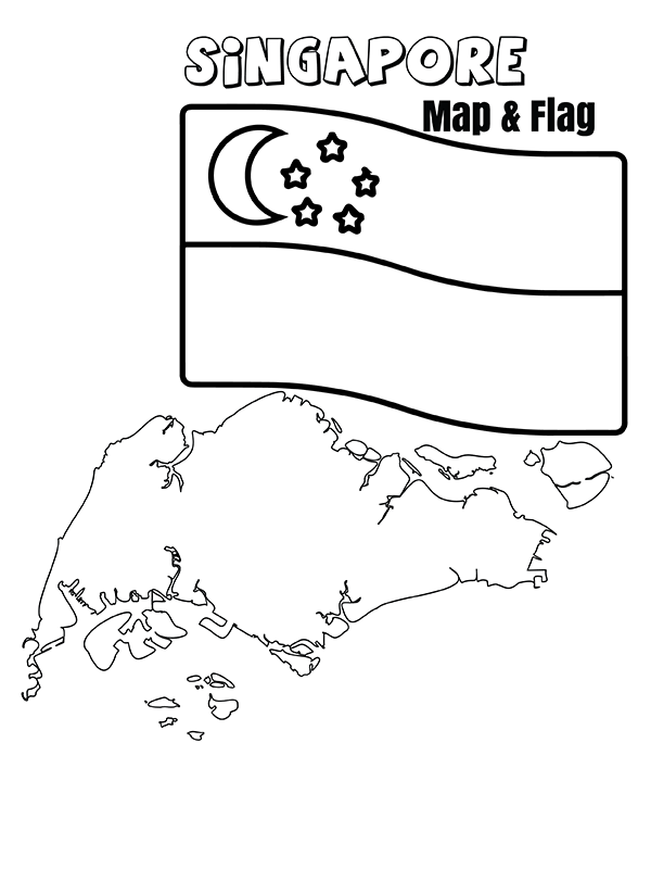 Singapore Map and Flag - Coloring Pages