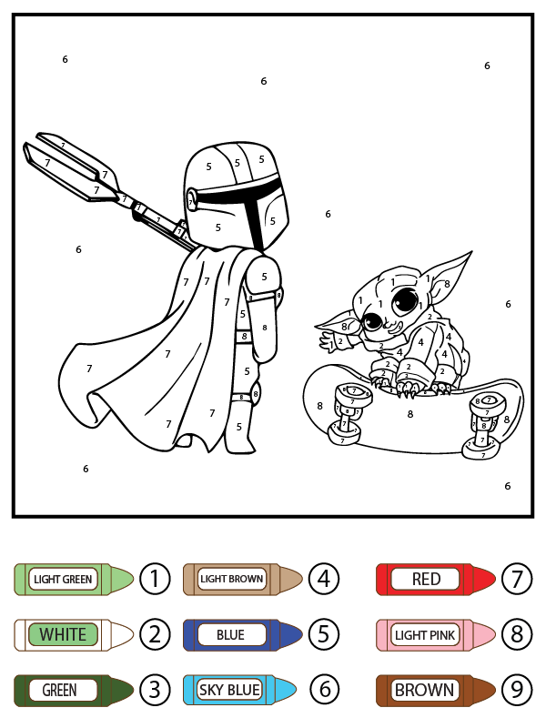 Skating Baby Yoda and Boba Fett Color by Number Färbung Seite ...