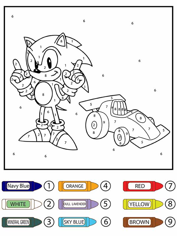 Sonic and Car Color by Number – Coloring Pages