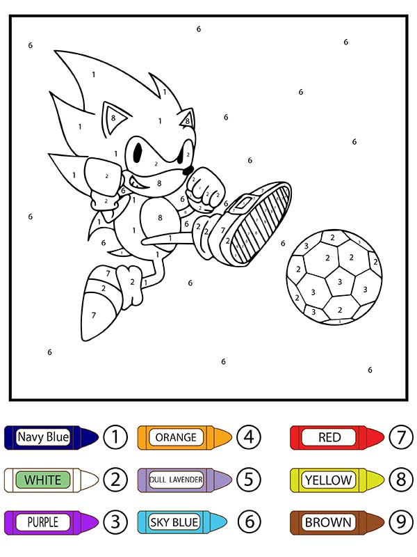 Sonic Kicking Soccer Ball Color by Number - Coloring Pages