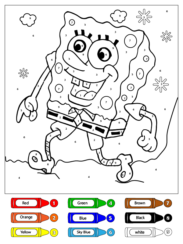 SpongeBob Hiking Coloring by Number – Coloring Pages