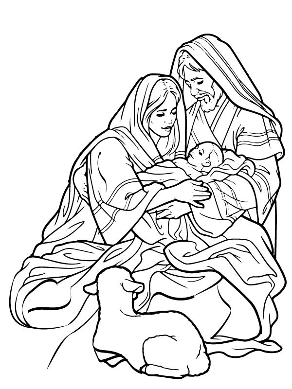 The Newborn King, Mary, and Joseph - Coloring Pages