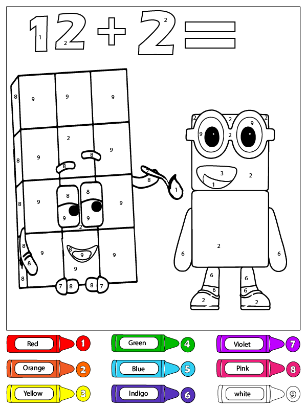 Twelve and Two Numberblocks Color by Number Färbung Seite - Kostenlose ...