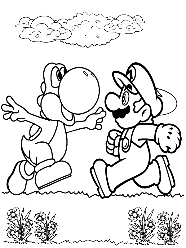 Yoshi and Mario - Coloring Pages