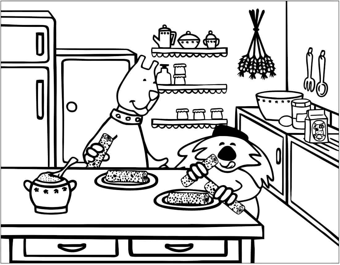 Animales Comiendo en la Cocina