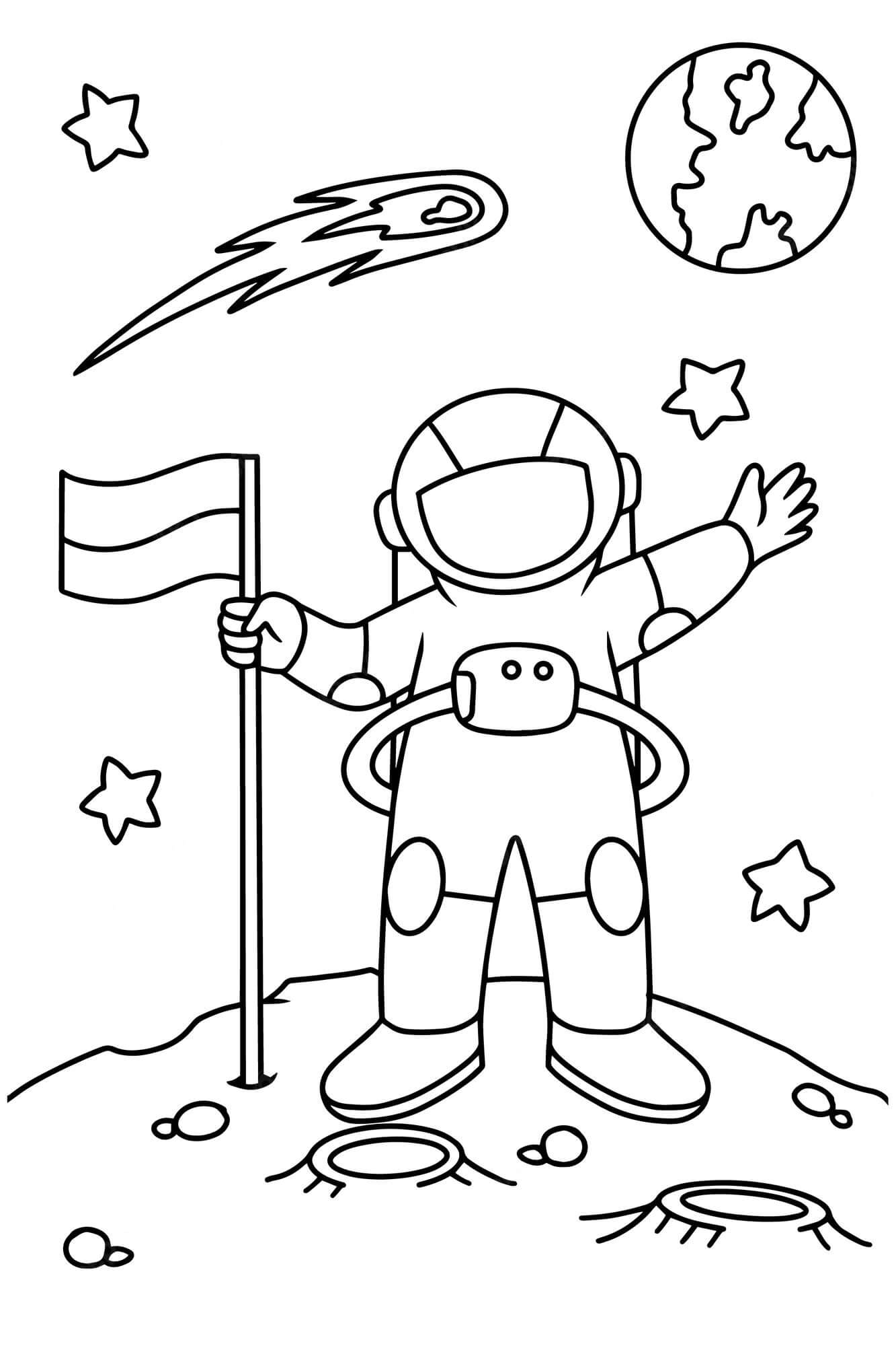 Astronauta con Bandera en el Planeta