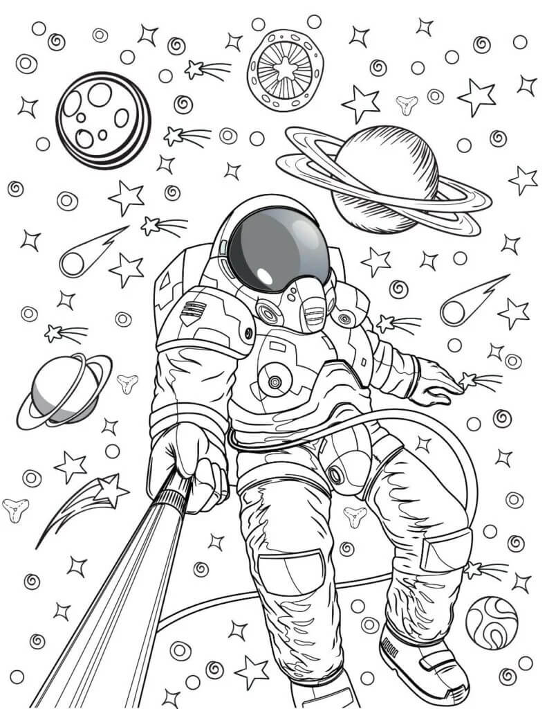 Astronauta con Planetas y Estrellas