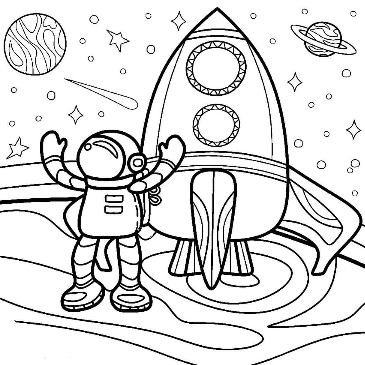 Astronauta de Dibujos Animados con Cohete