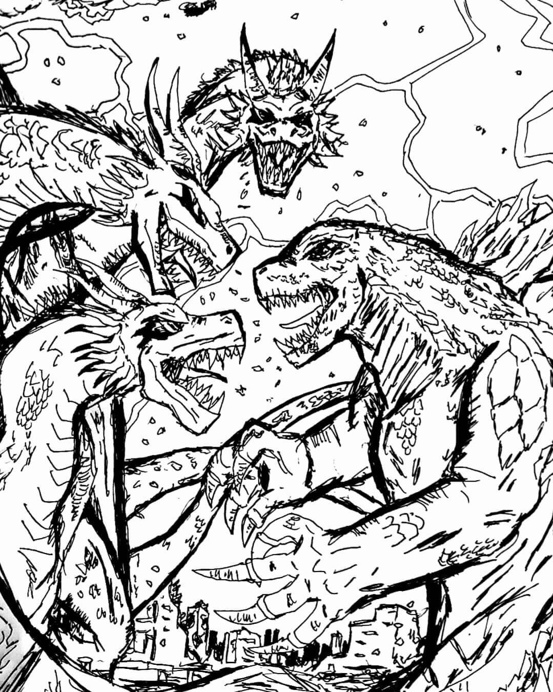 Dibujar a Ghidorah contra Godzilla