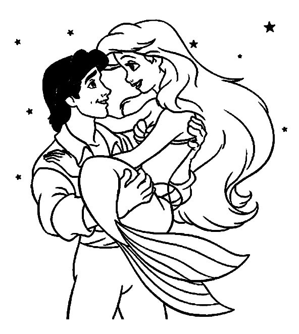 Dibujo Sirena Ariel en los Brazos de Eric