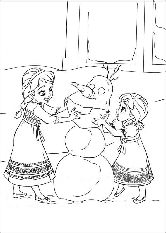 Elsa y Anna Construyendo Olaf