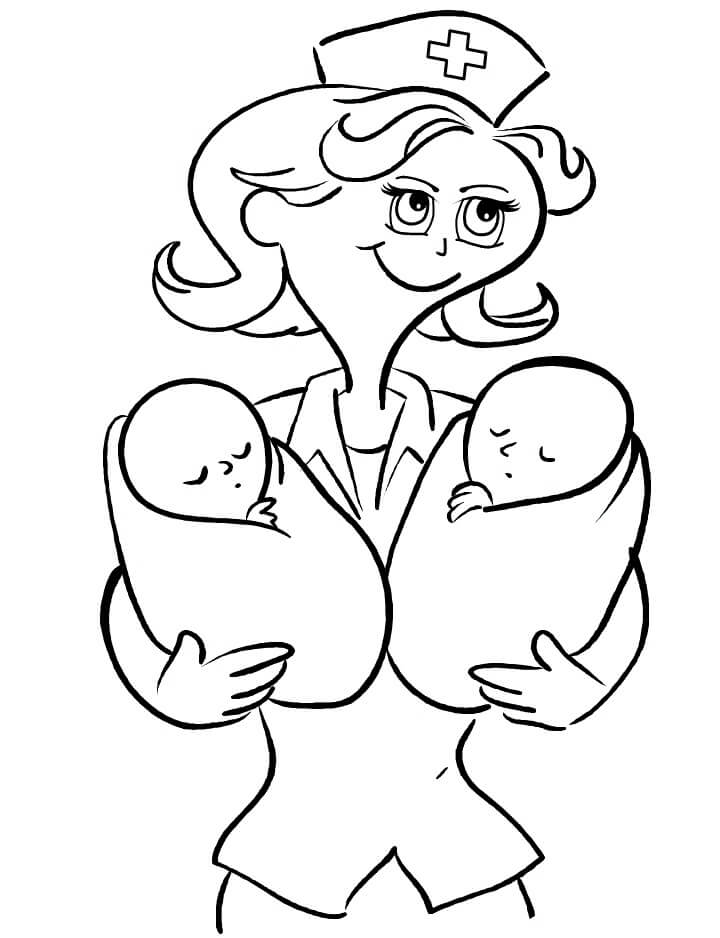 Enfermera Abraza a dos Bebés