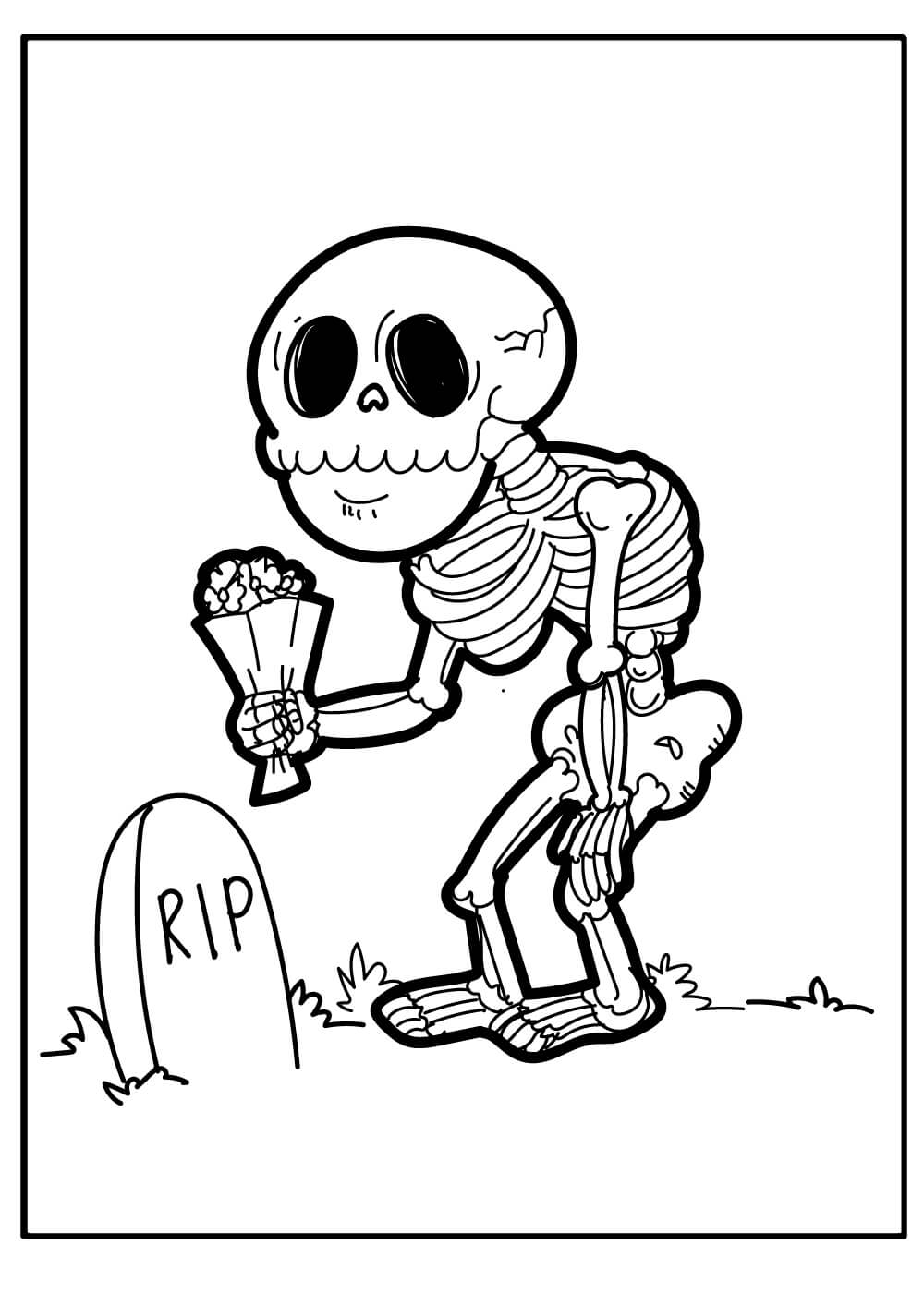 Esqueleto Sosteniendo Ramo con Lápida