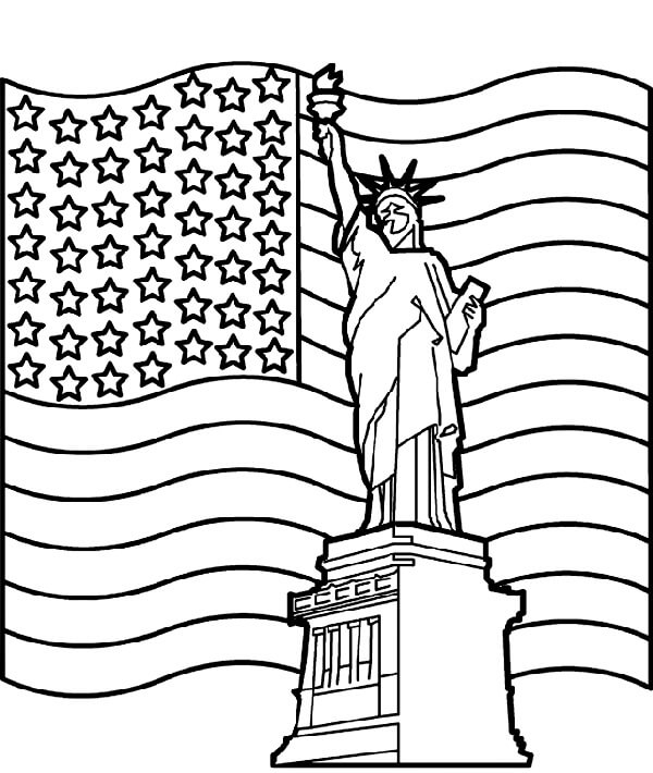 Estatua de la Libertad con Bandera