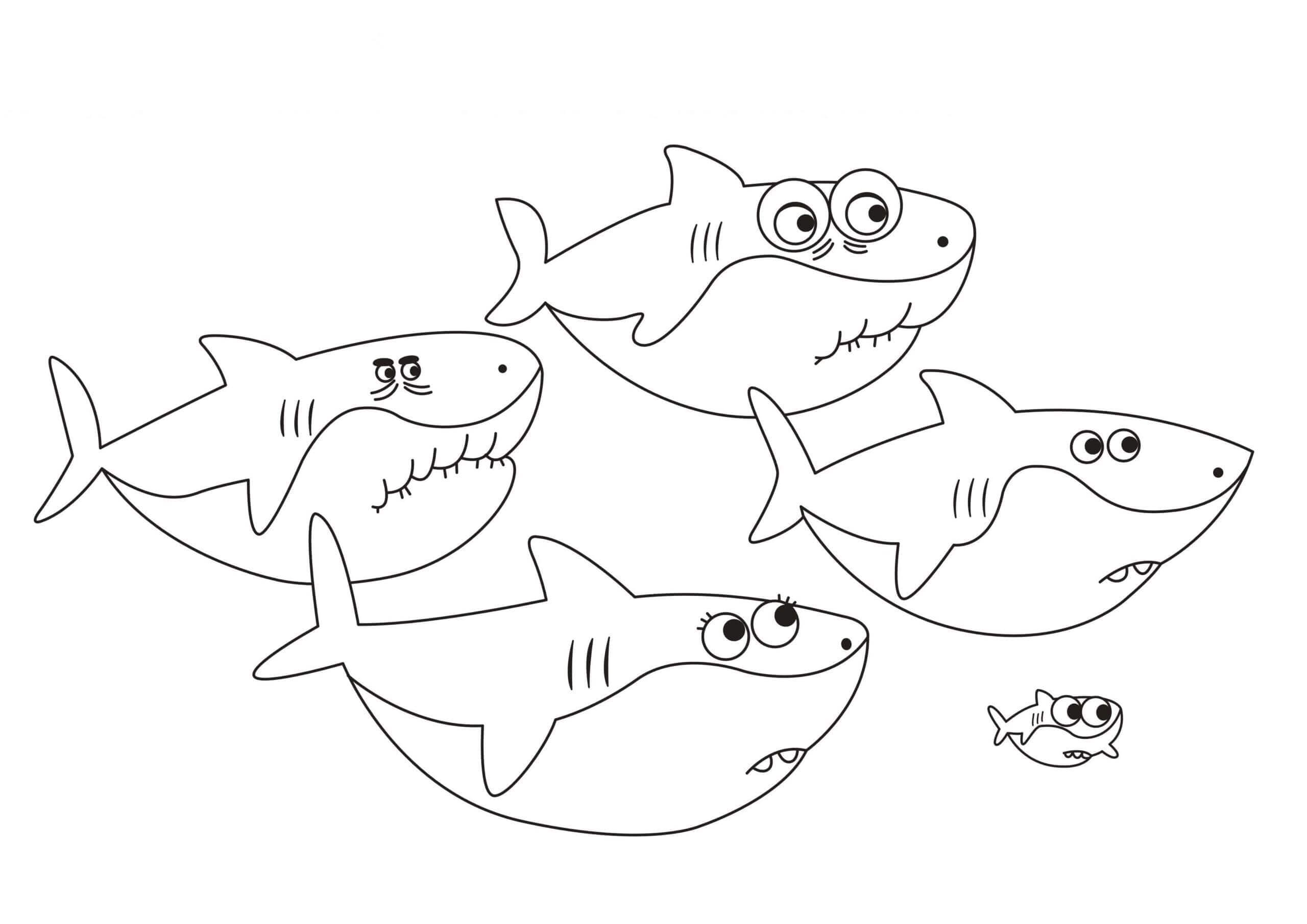 Familia de Tiburones Bebés con Peces Nadando