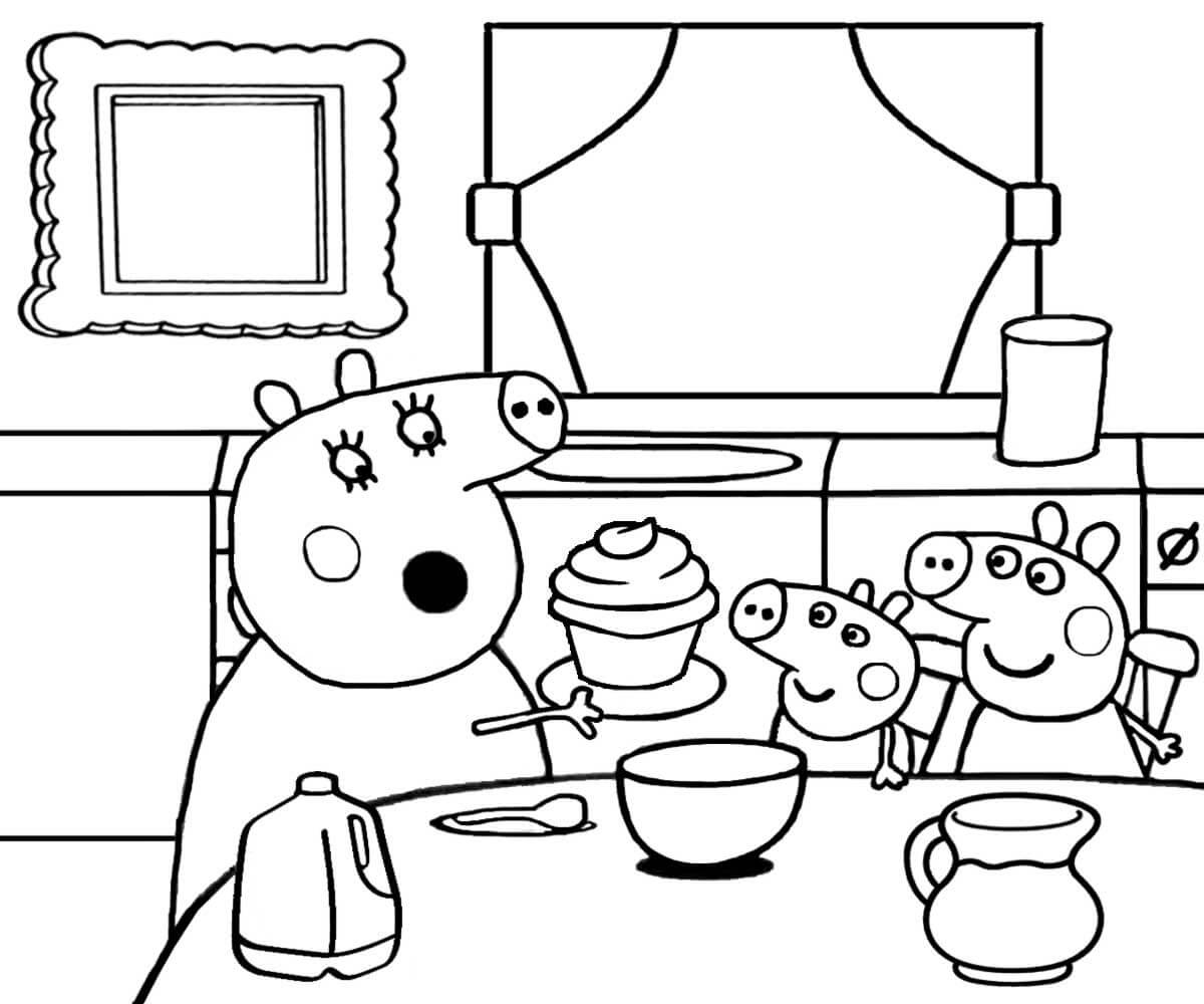 Familia Peppa Pig en la Cocina
